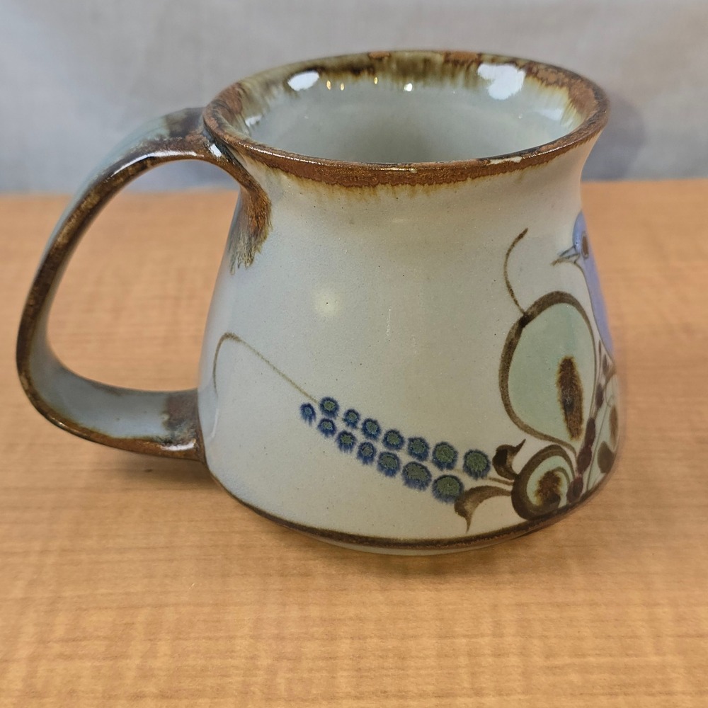 Tonala small 4" Ceramic Mug Blue Green Bird Flowers Hand-Painted Mexico Vtg Dish - Picture 2 of 9